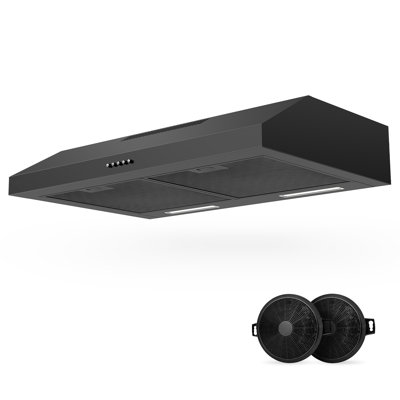 30" 600 CFM Stainless Steel Under Cabinet Range Hood, Ducted/Ductless Convertible, Push Button Control, 3 Speed Ultra-Quiet, LED Lights, 5-Layer Aluminum Mesh Filters and Charcoal Filters, Black