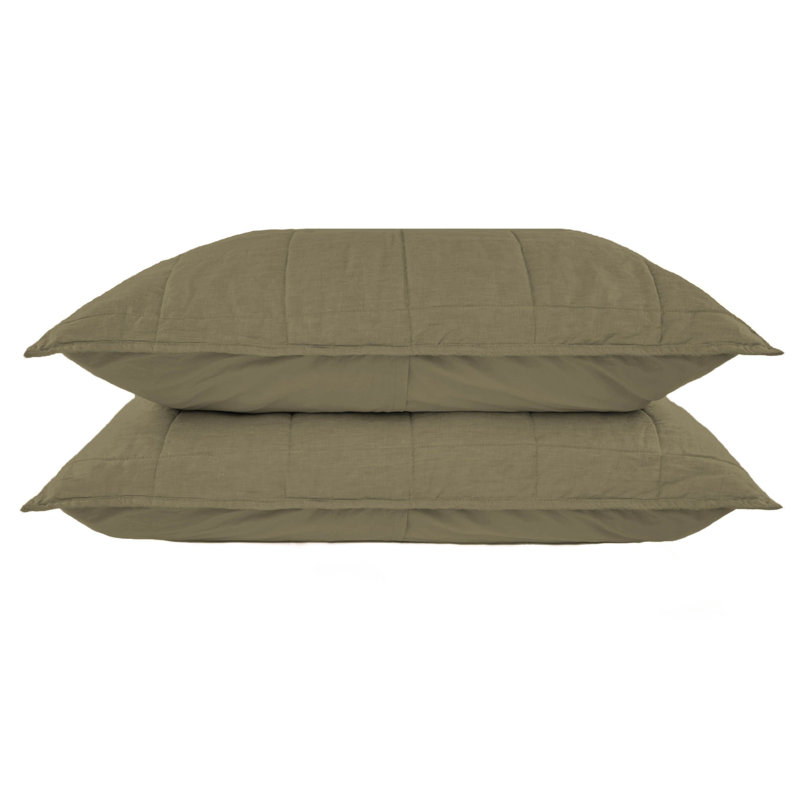 French Linen Box Stitch Quilted Sham Set, Moss, King