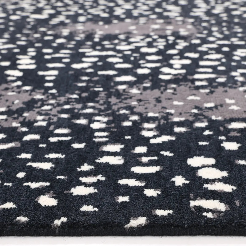 Louis Animal Print Hand-Knotted Wool/Cotton Ivory Area Rug, Black/White/Gray, Rectangle 8' x 10'