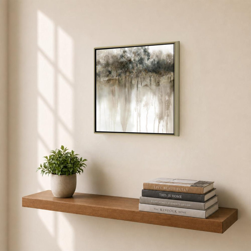 «Forest Edge» par Carol Robinson - Impression sur toile, H 24 po x l 24 po, Cadre flottant biseauté, Champagne