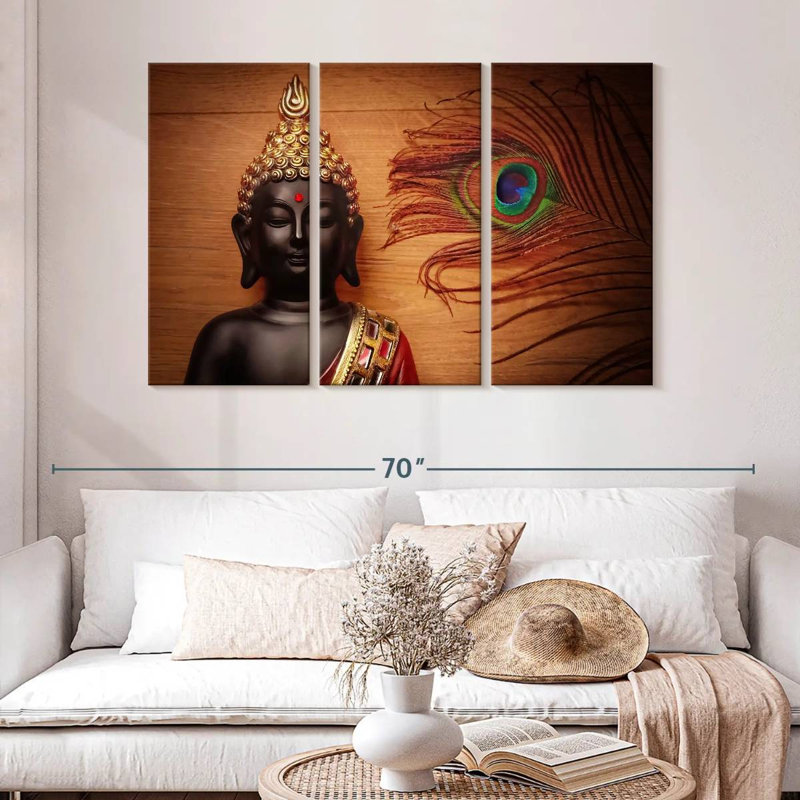 Adella Buddha And Peacock Feather, 32" H x 50" W