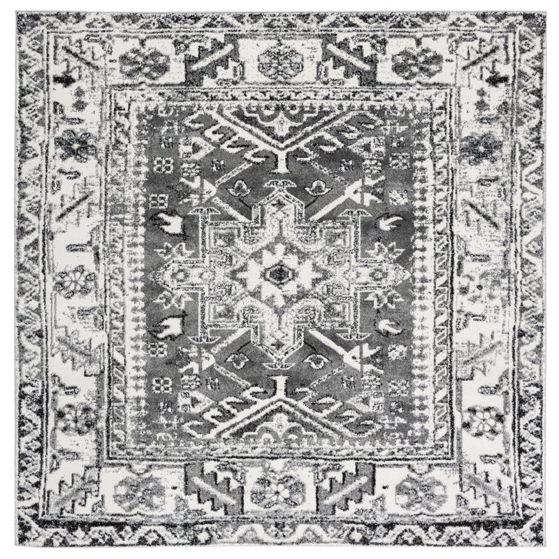 Tapis oriental gris / ivoire Allanton, Carré 6 pi 7 po