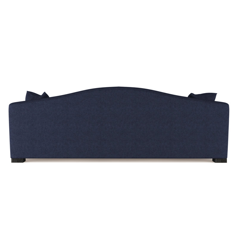 Horatio Camelback Taper Curved-Arm Sofa, 33" H x 108" W x 40" D, Plush Velvet Blue Print, Ebony