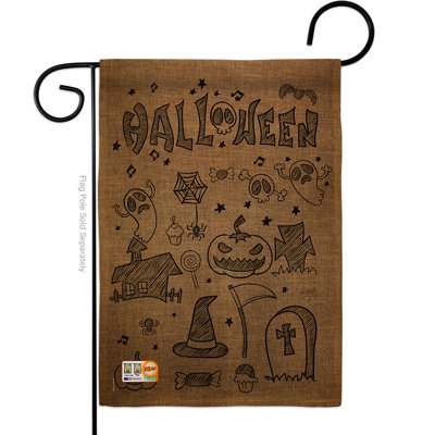 Breeze Decor G162061-Db Halloween Doodles Burlap Fall Impressions Decorative Vertical 13" X 18.5" Double Sided Garden Flag