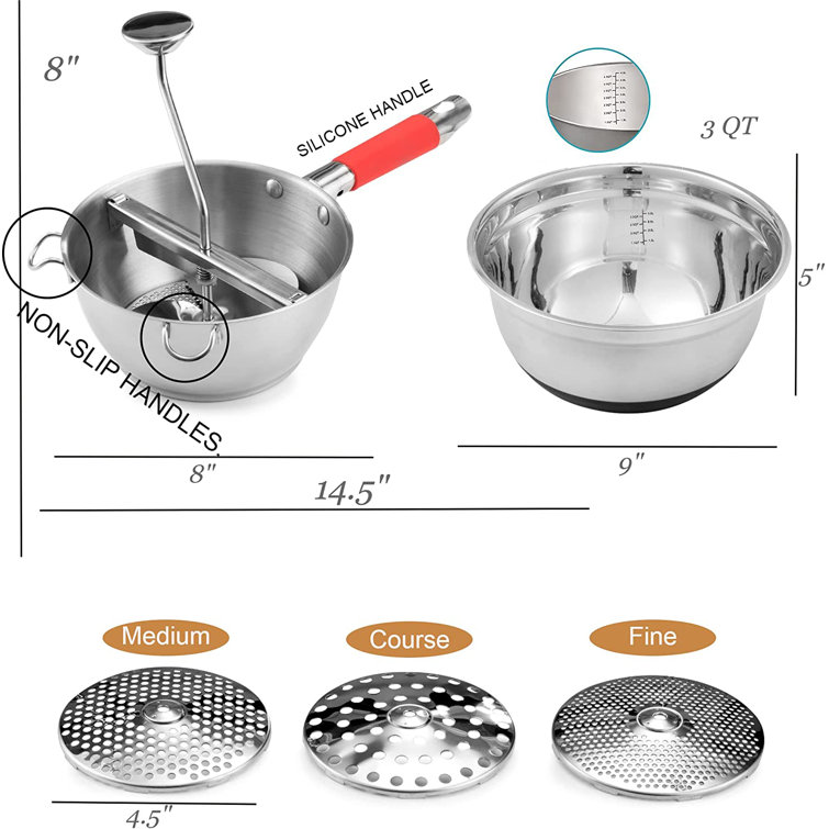 Stainless Steel Hand Crank Manual Grinder for Vegetable Mashed Potato  Tomato Applesauce Dishwasher Safe Rotary Food Mill