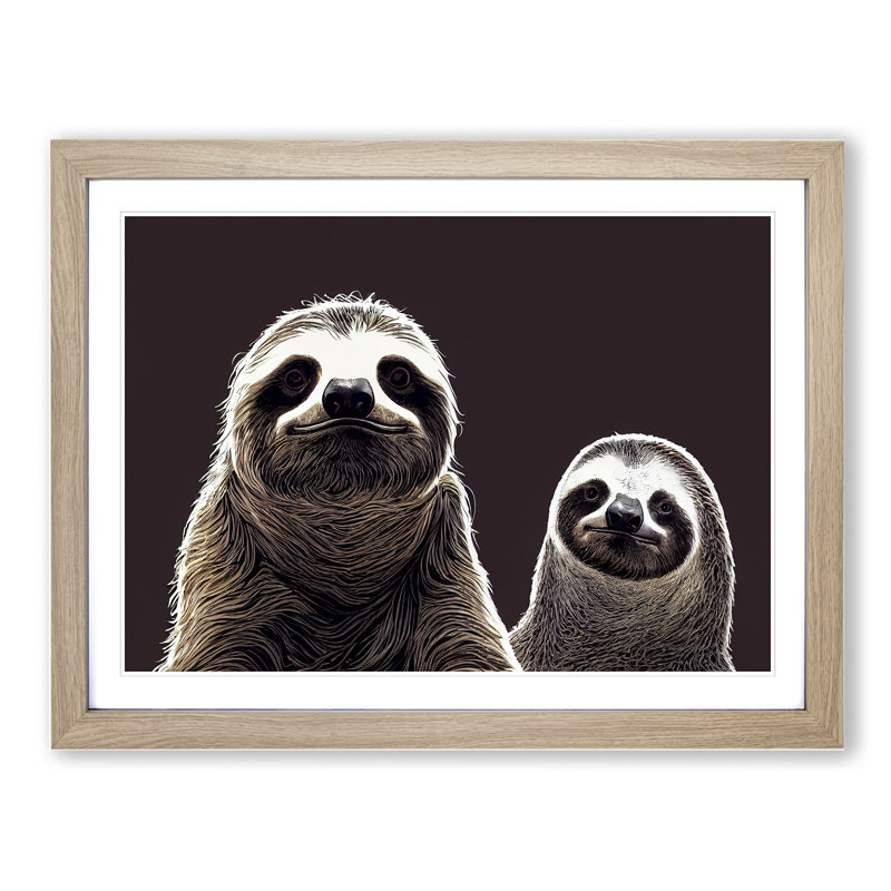 Two Sloths 1 Piece Single Picture Frame Wall Art, 25cm H x 34cm W x 2cm D, Oak