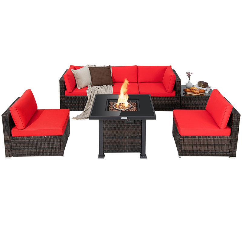 5 - Person Patio Conversation Set with Cushions, Red