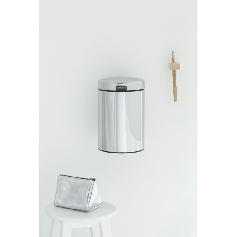 NewIcon 3 Litre Wall Mounted Bin, Brilliant Steel