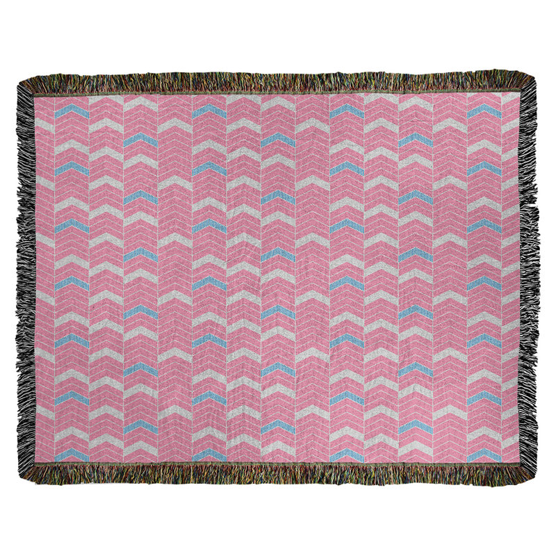 Couverture en coton tissé Rhonda, l 60 po x L 80 po, Rose / sarcelle