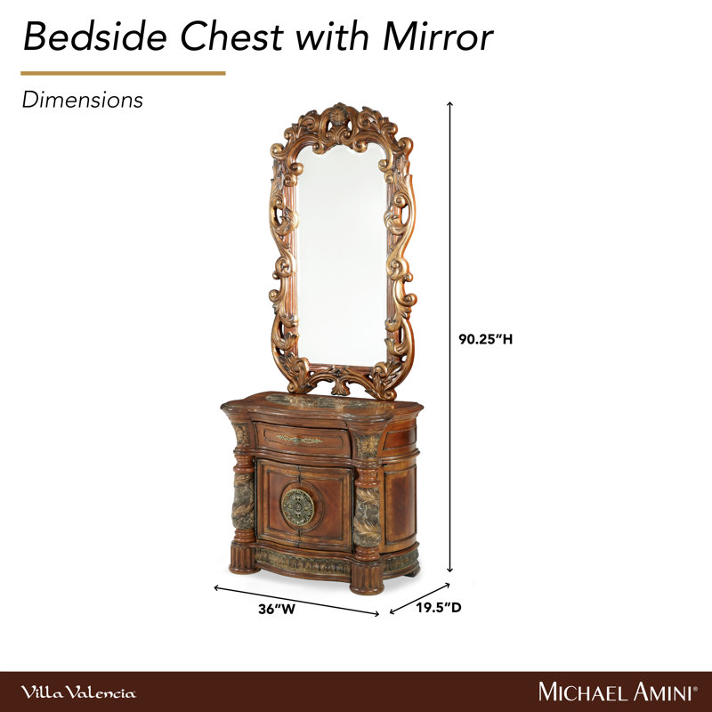 Villa Valencia Wood Bedside Chest with Mirror