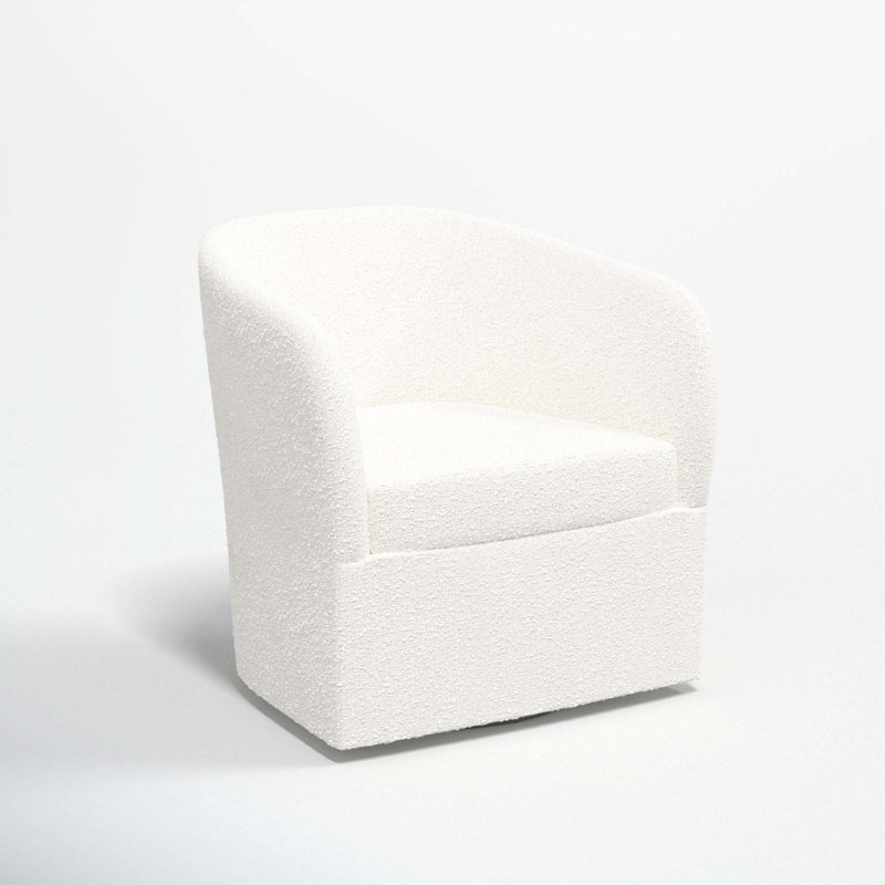 Lesia Upholstered Swivel Barrel Chair, Classic Snow Boucle
