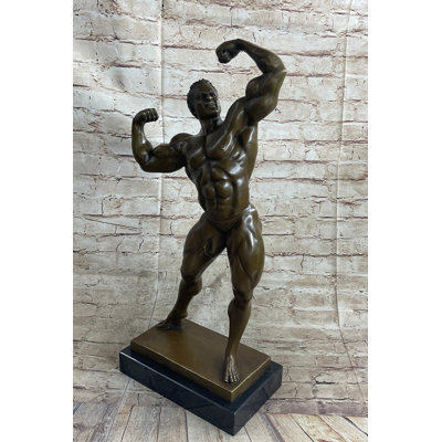 Bodybuilder Muscle Iron Man Athlete Bronze Statue Sculpture Trophy 21 Inches X 10 Inches