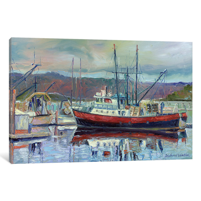 Harbor Landing " Red Boat " by Richard Wallich, 12" H x 18" W x 1.5" D