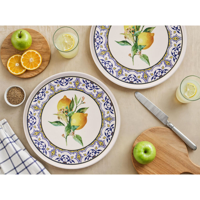 Elegant Ceramic Service Plate Set (6 Pieces), 10.0 x 10.0 x 1.0 inches | 100% Ceramic, Dishwasher & Microwave Safe, Vibrant Yellow, Blue, White & Green Colors | Perfect for Dining, Entertaining & Everyday Use