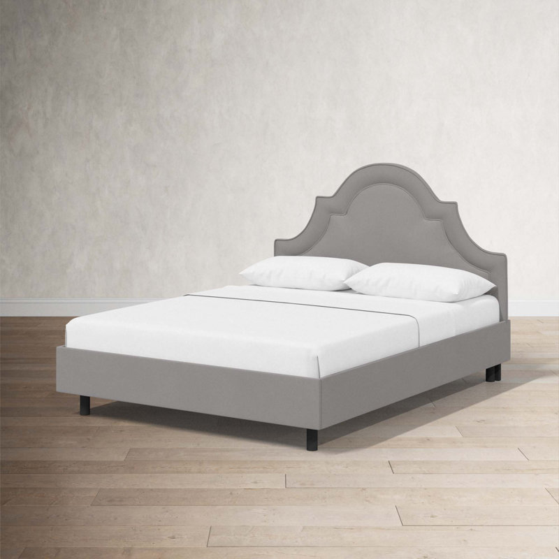 Knipe Upholstered Unfinished Scalloped Bed, Full, Classic Otter Performance Velvet