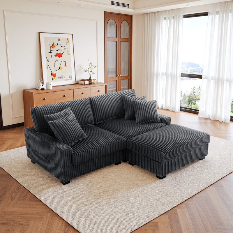 3 Seater Corner Sofa , Grey Polyester/Foam Padding