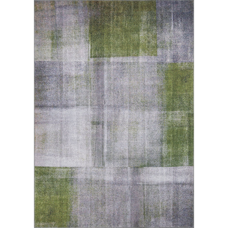 Tapis décoratif rayé gris et vert, Rectangle 3 pi 10 po x 5 pi 3 po