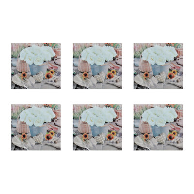 20 Pack Luncheon 3 Ply Napkin White Rose Arrangement - Set Of 6