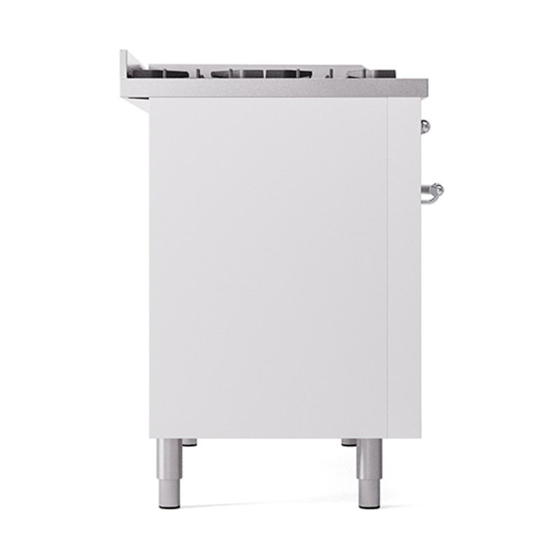 ILVE Nostalgie II Noblesse 48 po à double combustible, 8 brûleurs, plaque chauffante, Blanc/chrome, Propane liquide