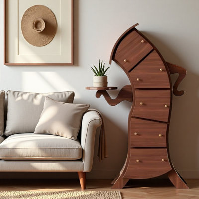 Solid Wood Multi-Drawer Storage Cabinet in Walnut Color by Trinx