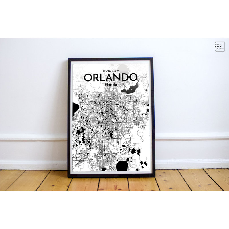 « orlando city map », reproduction d’impression sur affiche à motif encre, H 20 po x l 16 po