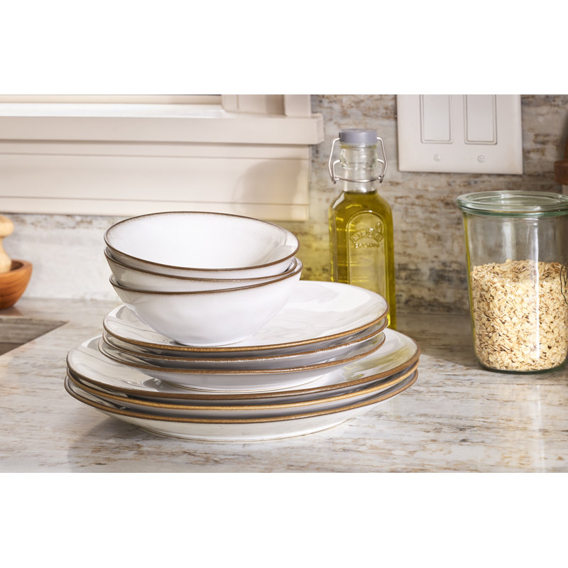 Fortessa Bordo Stoneware, 16 Piece Dinnerware Set (Service for 4), Ivory, Stone