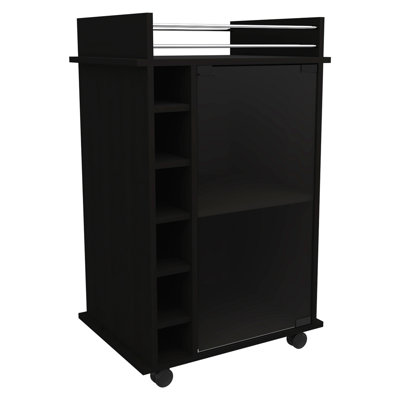 Bar Cart, Two Tier Cabinet With Glass Door, Six Cubbies For Liquor