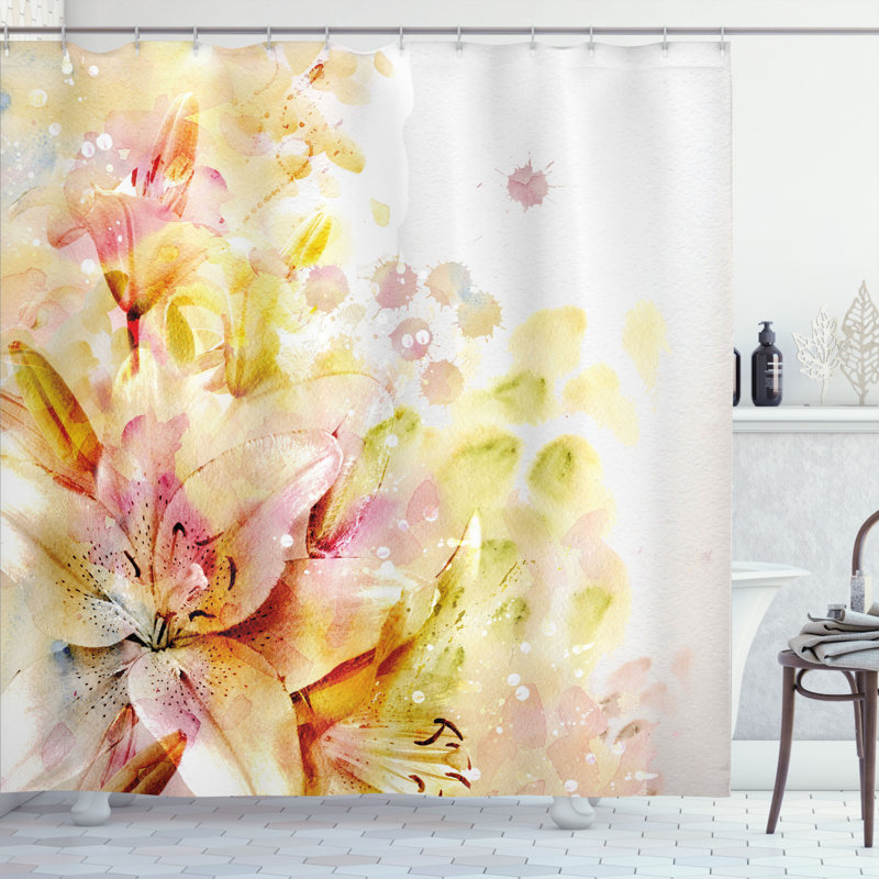 Rideau de douche simple tissé à fleurs lilies, H 75 po x l 69 po