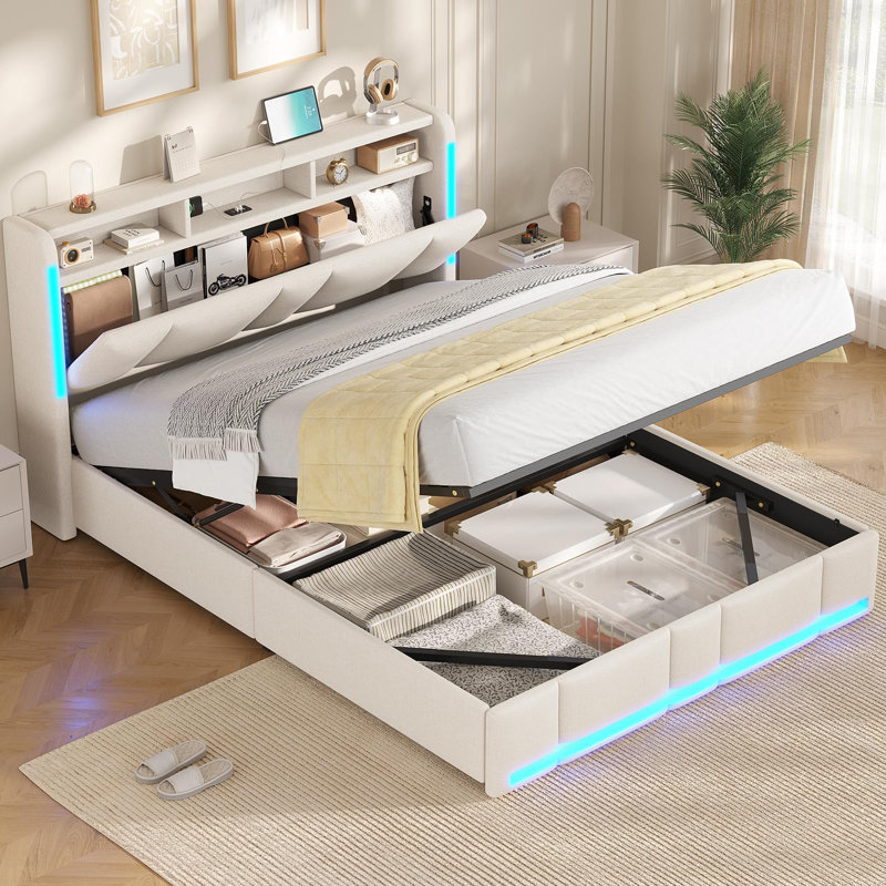 Ottoman Bed, Kingsize (5'), Beige