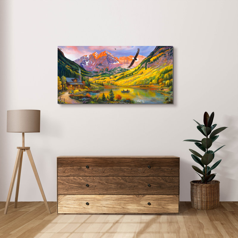 «Rocky Mountain Retreat» par John Zaccheo, art mural en verre acrylique, H 24 po x l 48 po