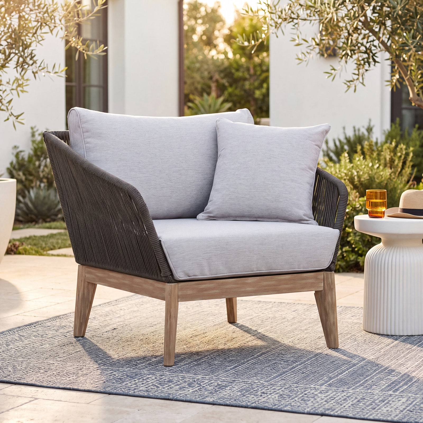 Eucalyptus Patio Lounge Chair, Charcoal/Black