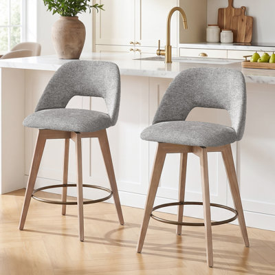 Tabouret de comptoir pivotant avec cadre en bois massif Rowan