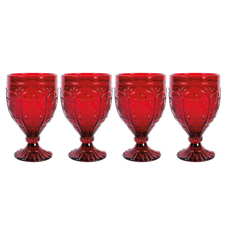 Vintage Red Embossed Glass Goblet Set of Four