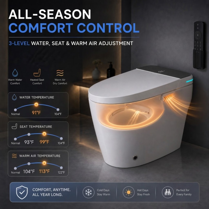 Toilette allongée une pièce avec bidet, siège chauffant et chasse automatique YULIKA 1,28 GPF
