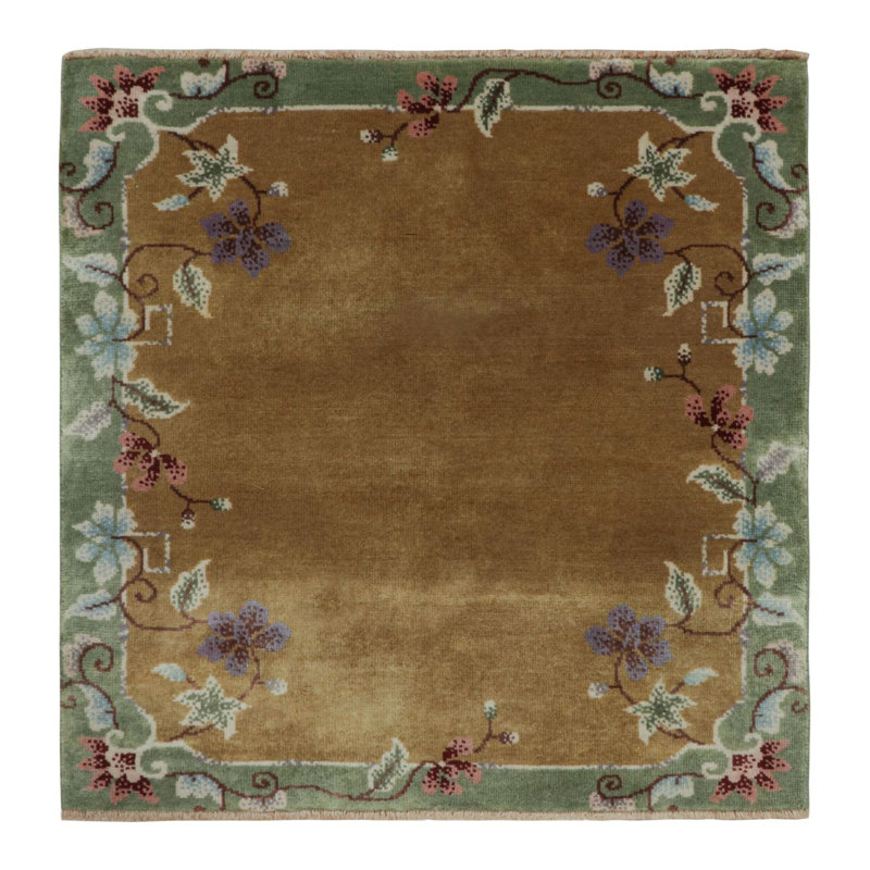 Rug & Kilim’S Chinese Art Deco Rug In Gold With Floral Pattern, Rectangle 12' x 18'