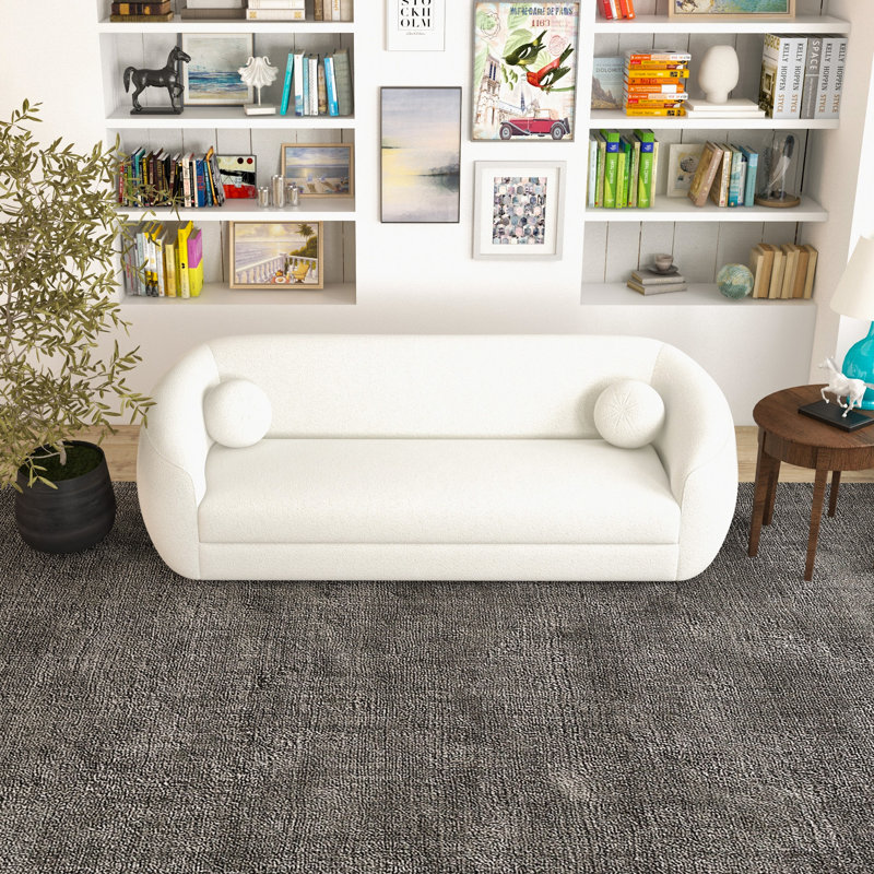 Magali 86.6" Japandi Style Boucle Fabric Sofa, White