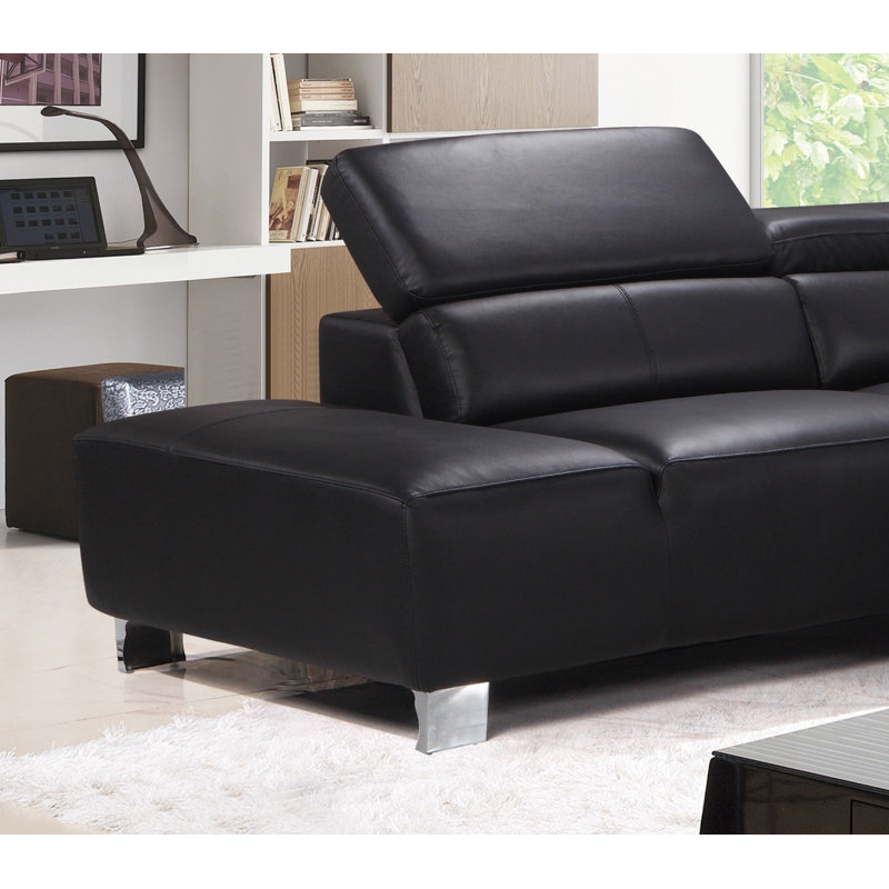 Ashauntae Leather Corner Sofa, Black, Left Hand Facing