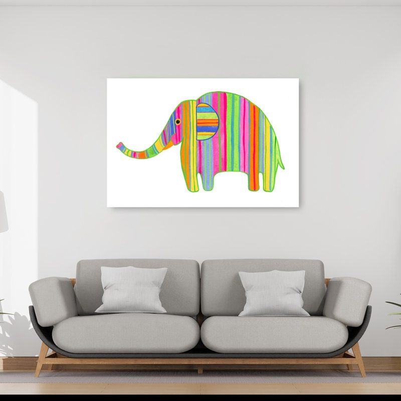 Stripy Coated Elephant Contemporary Wall Art Print by Isabelle Brent - Wrapped Canvas Print, 101.6cm H x 152.4cm W