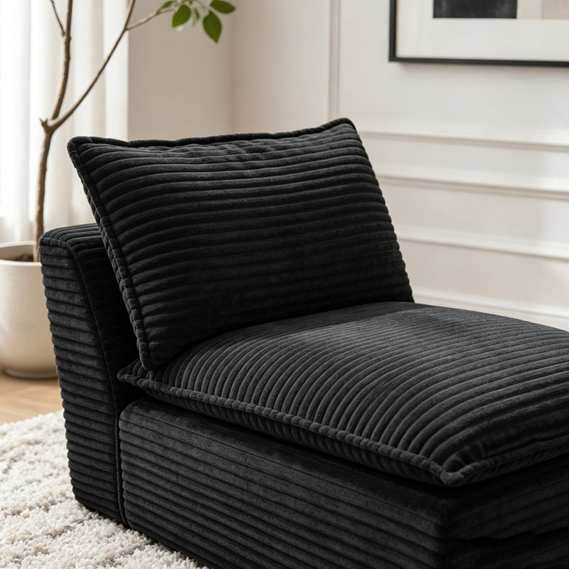Canapé moderne en velours côtelé, Gris foncé-1Seat-1Ottman