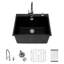Évier à lessive 25 po à quartz noir avec lavabo profond 12 po avec support à roulettes et grille inférieure-133704495