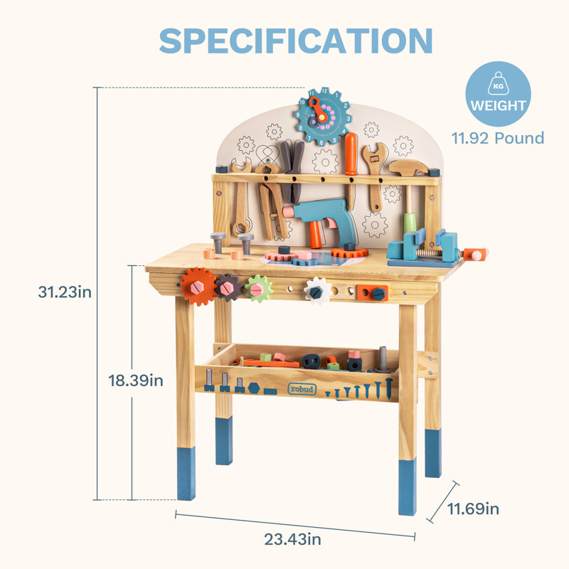 Établi à jouets en bois, grand outil de jeu en bois pour enfants, ensemble de construction créative Pretend Play