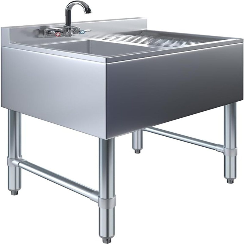 Évier sous-bar en acier inoxydable avec égouttoir et robinet à droite, 61 cm (L) x 48 cm (P)