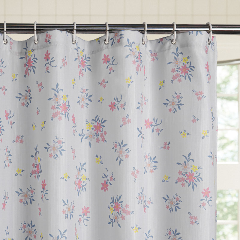 71" W Textured Shower Curtain Set with Hooks - Basics by Wayfair™, Cottage Floral