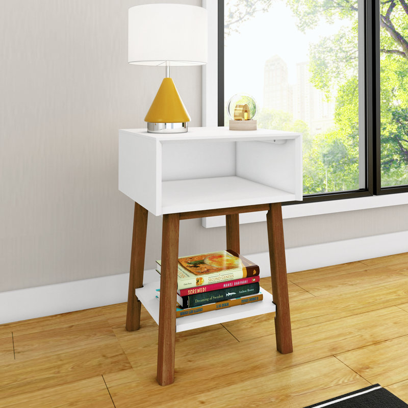 Ladora Solid Wood Nightstand, White/Brown