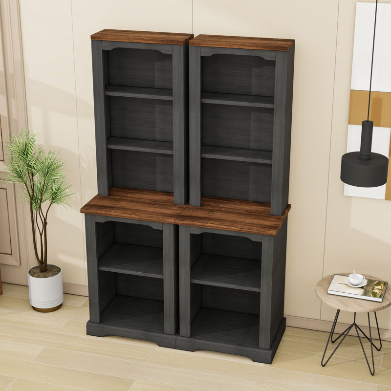 Armoire haute en bois avec tablettes de rangement, Noir