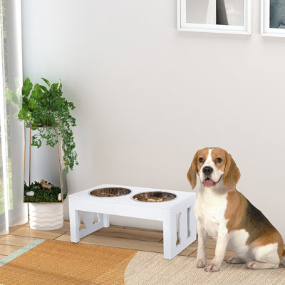 23" Elevated Pet Food Bowl Station In White, With And Attractive Finish Heavy Duty White Feeding Stand For Convenience