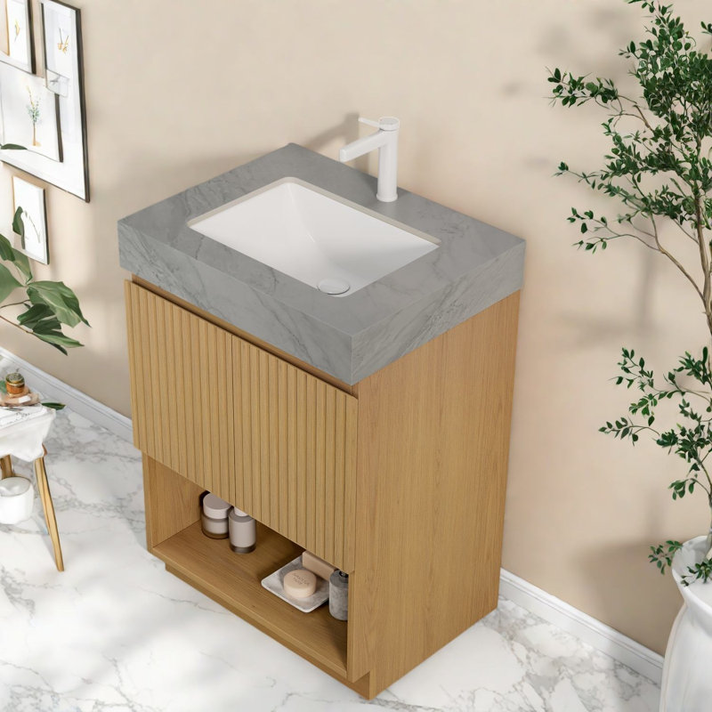 Meuble-lavabo moderne (avec meuble-lavabo et lavabo), bois de 24 po, 24.02