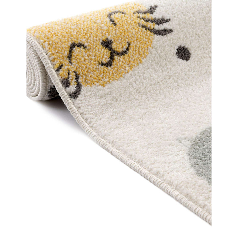 Ivory Round Kids Rug with Colorful Cat Faces