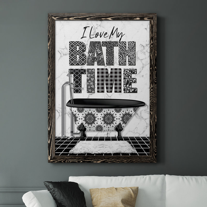 «Bath Time», art textuel sur toile, Cadre noir, H 44 po x l 31 po x P 1 po