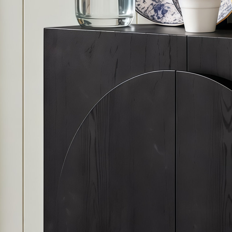 Table d'entrée de luxe en bois bleu marine, avec une tablette à trois niveaux et quatre tiroirs, pratique pour le rangement et l'organisation dans le salon et le vestibule.